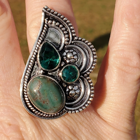New Bloodstone & Peridot 925 Silver Ring. - Picture 4 of 13